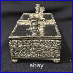 Antique Figural Dog Silverplate Divided Humidor Cigarette Box Kann & Sons Balto