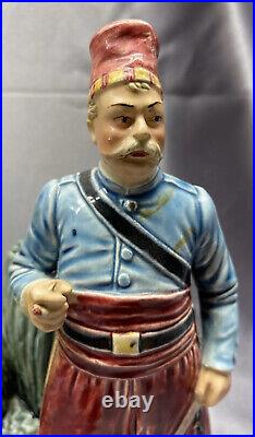 Antique Figural Majolica Pottery Tobacco Humidor Turkish Soldier with Cigar