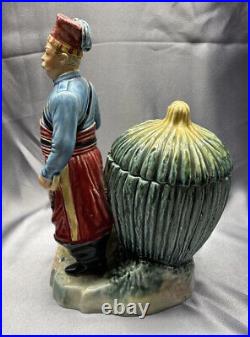 Antique Figural Majolica Pottery Tobacco Humidor Turkish Soldier with Cigar