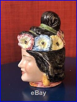 Antique Figural Tobacco Jar Humidor Asian Woman with Flowers