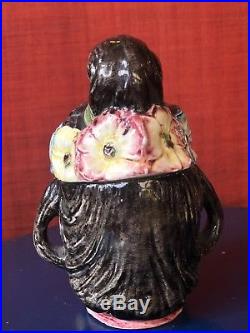 Antique Figural Tobacco Jar Humidor Asian Woman with Flowers
