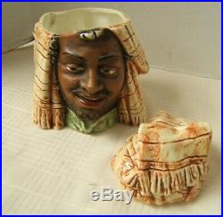 Antique Figural Tobacco Jar Humidor Black Moorish Man Turban