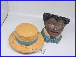 Antique Figural Tobacco Jar Man With Straw Hat Bernard Bloch