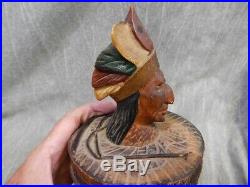Antique Folk Art Humidor Birch log with hand carved Native American Indian