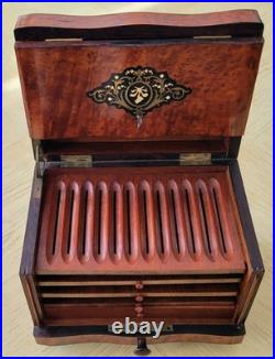 Antique French Burled Wood Cigar Humidor Presenter Napoleon III Period