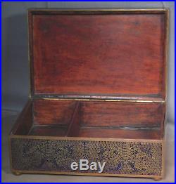 Antique French Cloisonné Bronze FAP Humidor Tobacco Cigar Box BLUE Big