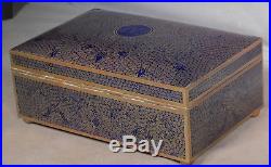 Antique French Cloisonné Bronze FAP Humidor Tobacco Cigar Box BLUE Big