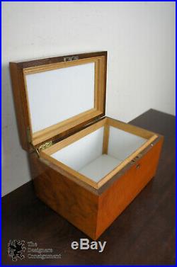 Antique French Walnut Milk Glass Lined Cigar Box Humidor Chest Tobacco Caddy