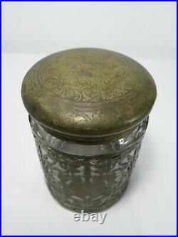 Antique GERMAN SILVER & GLASS HUMIDOR Cigar Tobacco Jar VICTORIAN Art Nouveau