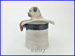 Antique German Bisque Humidor Pug Dog in Top Hat with Gloves
