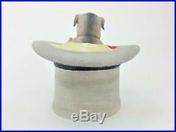 Antique German Bisque Humidor Pug Dog in Top Hat with Gloves