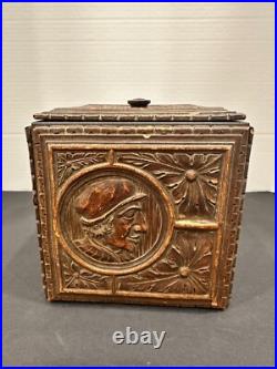 Antique German Black Forest Carved Wood Tobacco Humidor Renaissance Portraits Antique German Black Forest Carved Wood Tobacco Humidor Renaissance Portraits