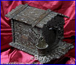 Antique German Black Forest Wooden Cigar Humidor Box with lock Forest Cabin