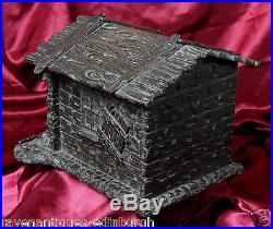 Antique German Black Forest Wooden Cigar Humidor Box with lock Forest Cabin