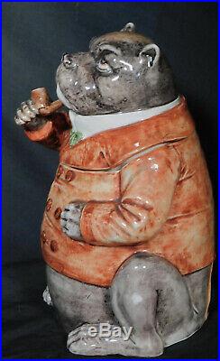 Antique German French majolica Figural Humidor FAT DOG Anthropomorphic Pug Bull