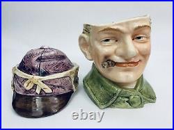 Antique German Humidor Tobacco Jar Majolica Figural Man Head Smoking Cigar GIFT