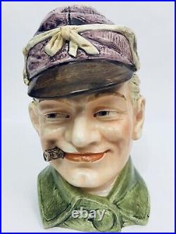 Antique German Humidor Tobacco Jar Majolica Figural Man Head Smoking Cigar GIFT