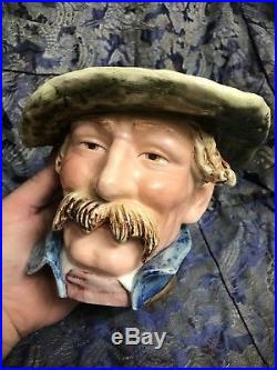Antique German Pottery Head Man Tobacco Humidor Jar Planter Majolica Jardiniere