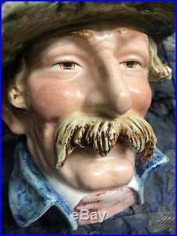 Antique German Pottery Head Man Tobacco Humidor Jar Planter Majolica Jardiniere