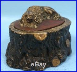 Antique German Pottery TeraCotta HUMIDOR Tree Trunk Dog Spaniel Tobacco Desk