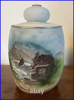Antique German Royal Bayreuth Porcelain Tobacco Jar Humidor Landscape Scene