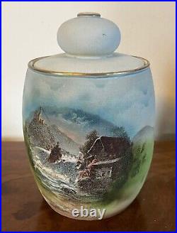 Antique German Royal Bayreuth Porcelain Tobacco Jar Humidor Landscape Scene