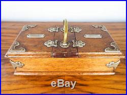 Antique German Wooden Oak Cigarette Cigar Humidor Box Brass Bound Case 1900 1910