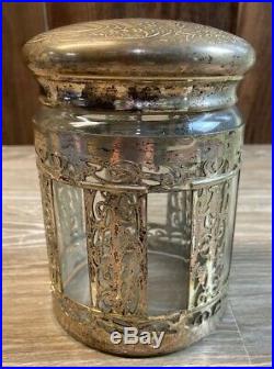 Antique Glass And German Silver Wrapped Tobacco Jar Humidor