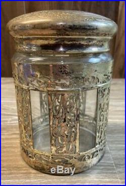 Antique Glass And German Silver Wrapped Tobacco Jar Humidor