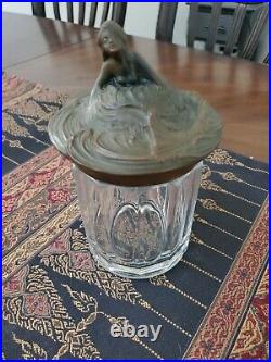 Antique Glass Humidor Tobacco Caddy, Cigar Apothecary Jar Clear, Bronze Lid