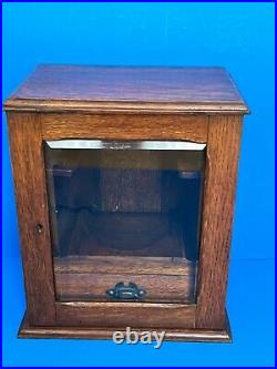 Antique Glass & Oak Wood Pipe Rack Display Smoke Cabinet Humidor Tabacco Drawer