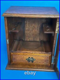 Antique Glass & Oak Wood Pipe Rack Display Smoke Cabinet Humidor Tabacco Drawer