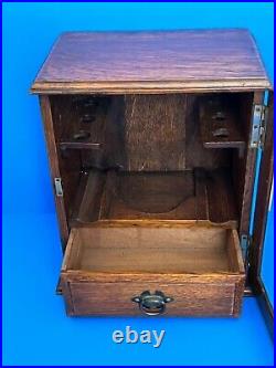 Antique Glass & Oak Wood Pipe Rack Display Smoke Cabinet Humidor Tabacco Drawer