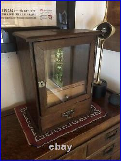 Antique Glass & Oak Wood Pipe Rack Display Smoke Cabinet Humidor Tobacco Drawer