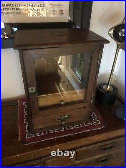 Antique Glass & Oak Wood Pipe Rack Display Smoke Cabinet Humidor Tobacco Drawer