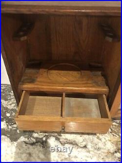 Antique Glass & Oak Wood Pipe Rack Display Smoke Cabinet Humidor Tobacco Drawer