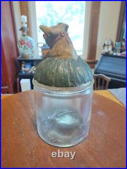 Antique Glass Tobacco Humidor With Johann Maresch Pottery Terra Cotta Pig Lid