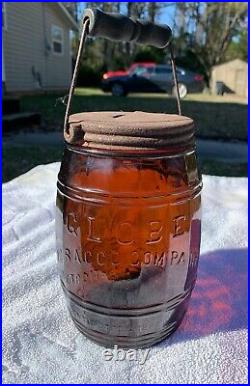 Antique Globe Tobacco Company Detroit Amber Jar With Original Bail Lid Pat 1882