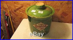 Antique Green Glaze Yellow Ware Queed Tobacco Jar Looram Humidor