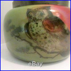 Antique HANDEL WARE Arts & Crafts Glass & Metal OWL Humidfor Tobacco Jar