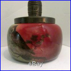 Antique HANDEL WARE Arts & Crafts Glass & Metal OWL Humidfor Tobacco Jar