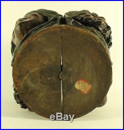 Antique Hand Carved Tobacco Wood Humidor Bearded & Arab Faces & Face Lid See Pic