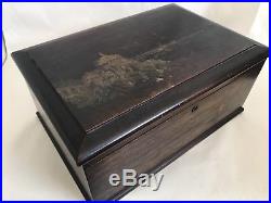 Antique Hand Painted Mahogany Porcelain Lined Cigar Humidor Box E Kopriwa USA