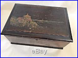 Antique Hand Painted Mahogany Porcelain Lined Cigar Humidor Box E Kopriwa USA