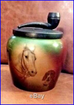 Antique Handel Lamp Co. Humidor Tobacco Jar Signed Horse Dog Arts & Crafts