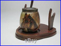 Antique Handel Lamp WARE Humidor Tobacco Jar Ashtray Pipe Stand Set Horse Glass