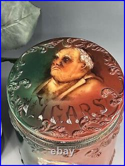 Antique Handel Ware Signed Tobacco Humidor Jar MAN YAWNING #2379/188 RARE