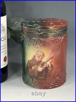 Antique Handel Ware Signed Tobacco Humidor Jar MONK PLAYING VIOLIN #2379/278