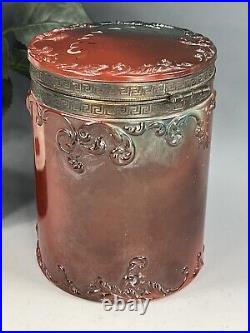 Antique Handel Ware Signed Tobacco Humidor Jar MONK PLAYING VIOLIN #2379/278