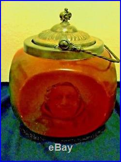 Antique Handel Ware Tobacco Jar Humidor With Portrait Of A Monk